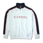 Mens 3D Kangol 1/4 Zip Fleece Pullover // White + Navy (2XL)