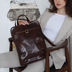 Emma // Women's Convertible Leather Backpack // Dark Brown