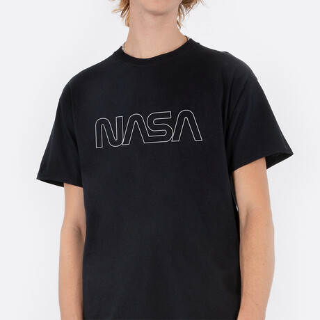 Black Outline NASA Worm T-Shirt // Black (Small)