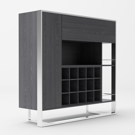 Modrest Fawn // Elm Gray + Stainless Steel Wine Cabinet