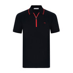 Quarter Zip Short Sleeve Polo // Black + Red (M)