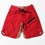 Cheetah Swim Trunks // Red + Lime (S)