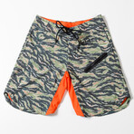 Camo Swim Trunks // Green + Orange (S)