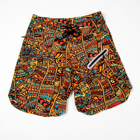 Tribal Swim Trunks // Orange + Black (S)