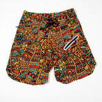 Tribal Swim Trunks // Orange + Black (XL)