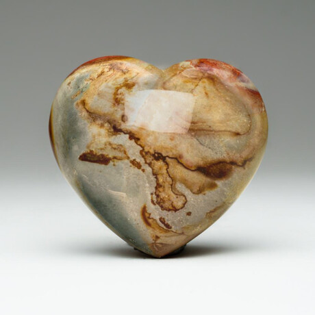 Genuine Polished Polychrome Jasper Heart + Acrylic Display Stand // V1