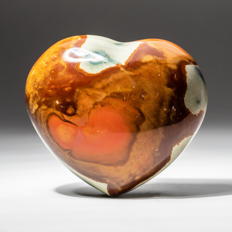 Genuine Polished Polychrome Jasper Heart + Acrylic Display Stand // V5