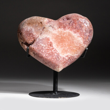 Genuine Polished Strawberry Quartz Heart + Acrylic Display Stand