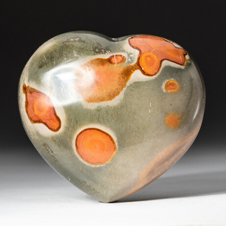 Genuine Polished Polychrome Jasper Heart + Acrylic Display Stand // V3