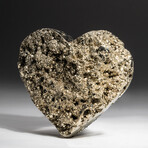 Genuine Polished Pyrite Heart + Acrylic Display Stand