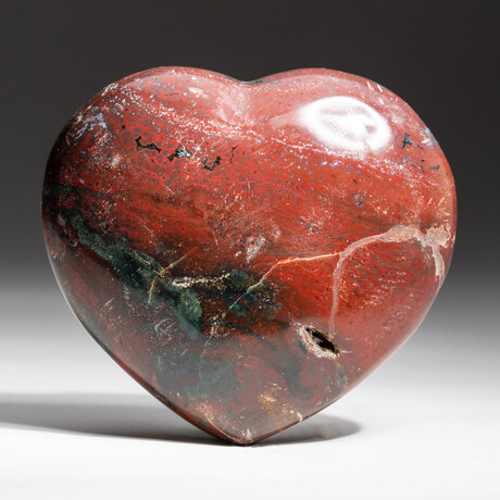 Genuine Polished Red Ocean Jasper Heart + Acrylic Display Stand // V1