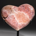 Genuine Polished Strawberry Quartz Heart + Acrylic Display Stand