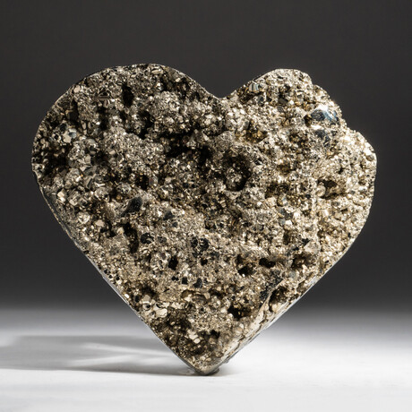 Genuine Polished Pyrite Heart + Acrylic Display Stand