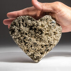 Genuine Polished Pyrite Heart + Acrylic Display Stand