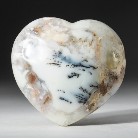Genuine Polished Dendritic Quartz Agate Heart + Acrylic Display Stand