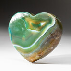 Genuine Polished Green Agate Heart + Acrylic Display Stand // V1