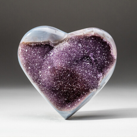Genuine Polished Amethyst Clustered Heart + Acrylic Display Stand // V6