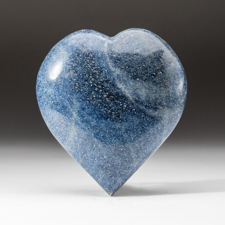 Genuine Polished Blue Quartz Heart + Acrylic Display Stand