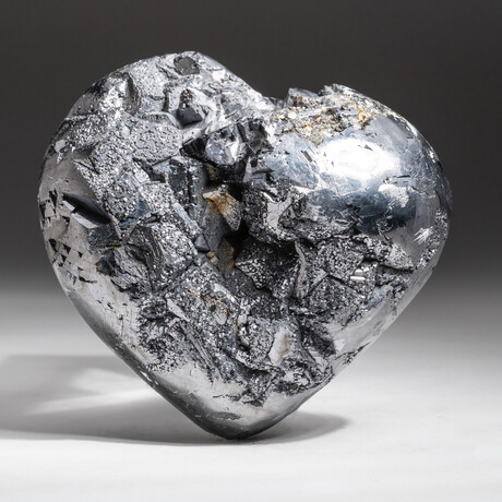 Genuine Polished Galena Heart + Acrylic Display Stand