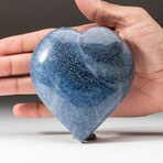 Genuine Polished Blue Quartz Heart + Acrylic Display Stand