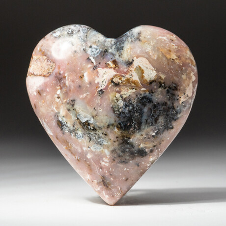 Genuine Polished Pink Opal Heart + Acrylic Display Stand
