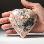 Genuine Polished Pink Opal Heart + Acrylic Display Stand