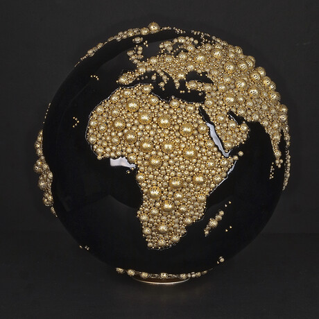 Golden Perforated Beads on Polished Black Oceans