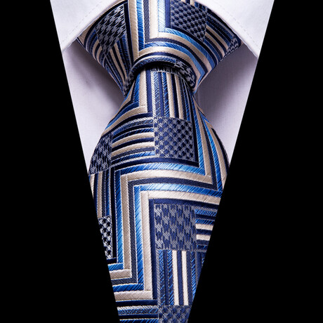 Aziel Silk Tie // Silver + Light Blue