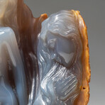 Genuine Polished Hand Carved Imperial Chalcedony Bust and Profile + Custom Obsidian Base