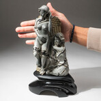 Genuine Polished Hand Carved Picasso Jasper Angels + Custom Obsidian Base