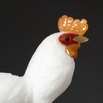 Genuine Polished Hand Carved White Agate Chickens on Amethyst Cluster + Calcite