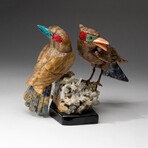 Two Genuine Polished Hand Carved Birds on Crystal Cluster