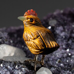 Genuine Polished Hand Carved White Agate Chickens on Amethyst Cluster + Calcite