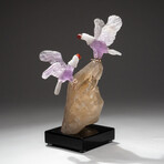 Two Genuine Polished Hand Carved Amethyst Eagles on Large Smoky Quartz Crystal