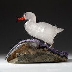 Genuine Polished Hand Carved Quartz Duck on an Amethyst Cluster