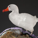 Genuine Polished Hand Carved Quartz Duck on an Amethyst Cluster