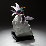 Genuine Polished Rainbow Fluorite Hummingbirds on Albite + Black Tourmaline