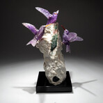 Genuine Polished Amethyst Hummingbirds on Watermelon Tourmaline Crystal + Quartz Matrix