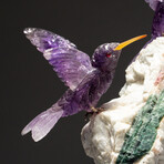 Genuine Polished Amethyst Hummingbirds on Watermelon Tourmaline Crystal + Quartz Matrix