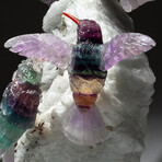 Genuine Polished Rainbow Fluorite Hummingbirds on Albite + Black Tourmaline