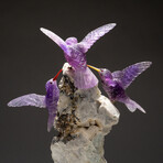 Genuine Polished Amethyst Hummingbirds on Watermelon Tourmaline Crystal + Quartz Matrix