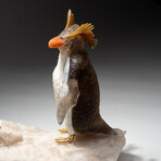 Genuine Polished Southern Rockhopper Penguin on Quartz Crystal + Pink Tourmaline Crystal