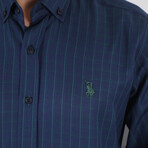 Fernando Button Down Shirt // Dark Blue + Green (Small)