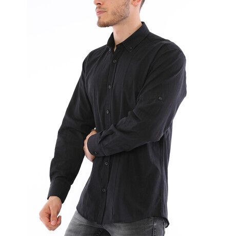 Plated Button Down Shirt // Black (S)
