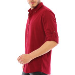 Plated Button Down Shirt // Burgundy (S)