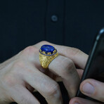 Engraved Lapis Lazuli Ring (7.5)