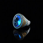 Blue Topaz + Turquoise Stones Ring (8.5)