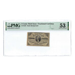 Three-Cent Banknote // Fractional Currency // Third Issue (1864 to 1869) // PMG Certified About Uncirculated 53 Condition