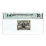 Five-Cent Banknote // Fractional Currency // Third Issue (1864 to 1869) // PMG Certified About Uncirculated 53 Condition