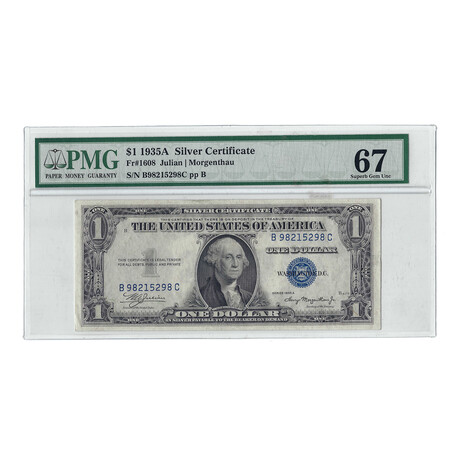 1935 $1 Small Size Silver Certificate // PMG Certified Superb Gem Uncirculated 67 Condition